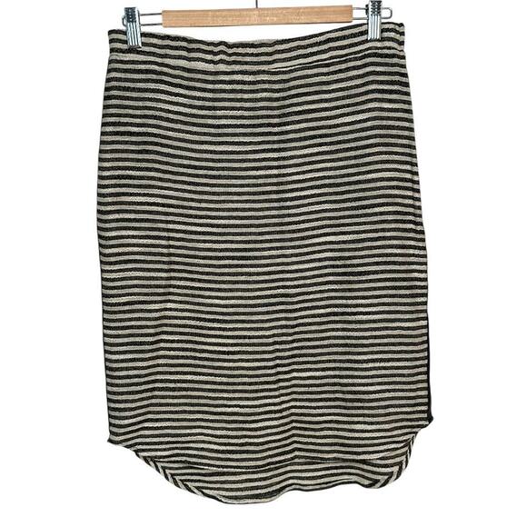 Barneys New York Black White Stripe Vegan Leather Side Panel Knee Length Size M - Picture 1 of 6